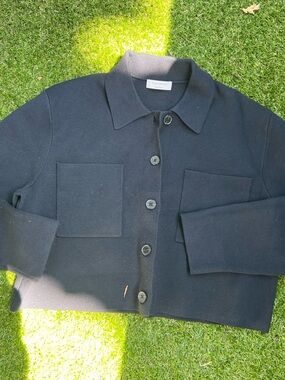 Aritzia Black Lightweight Button-Front Knit Shirt Jacket